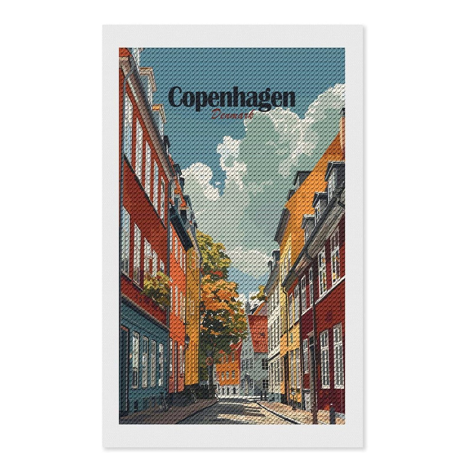 Junmoney Copenhagen Denmark Cityscape Art Print Diamond Art Canvas 12"x20", for Adults, Printed Canvas, Home Wall Decor, Gift Idea, Mindful Craft Activity