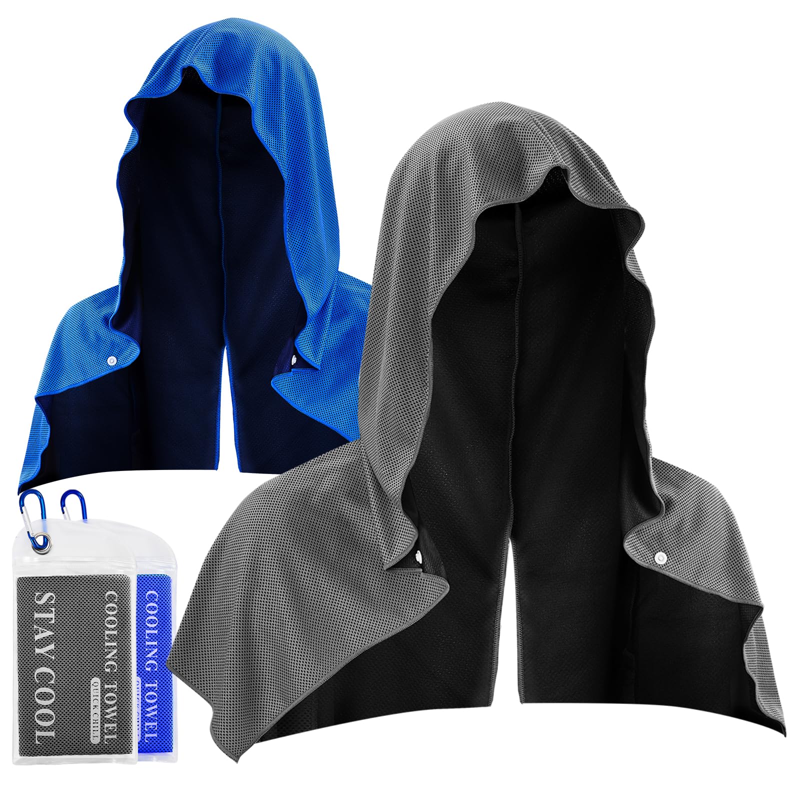 2 Pack Cooling Hoodie Towels, Instant Cooling Towels for Neck and Face, UPF 50 Sun Protection, Ice Towel for Hot Weather, Head Towel for Sports, Camping, Cycling & More Activities