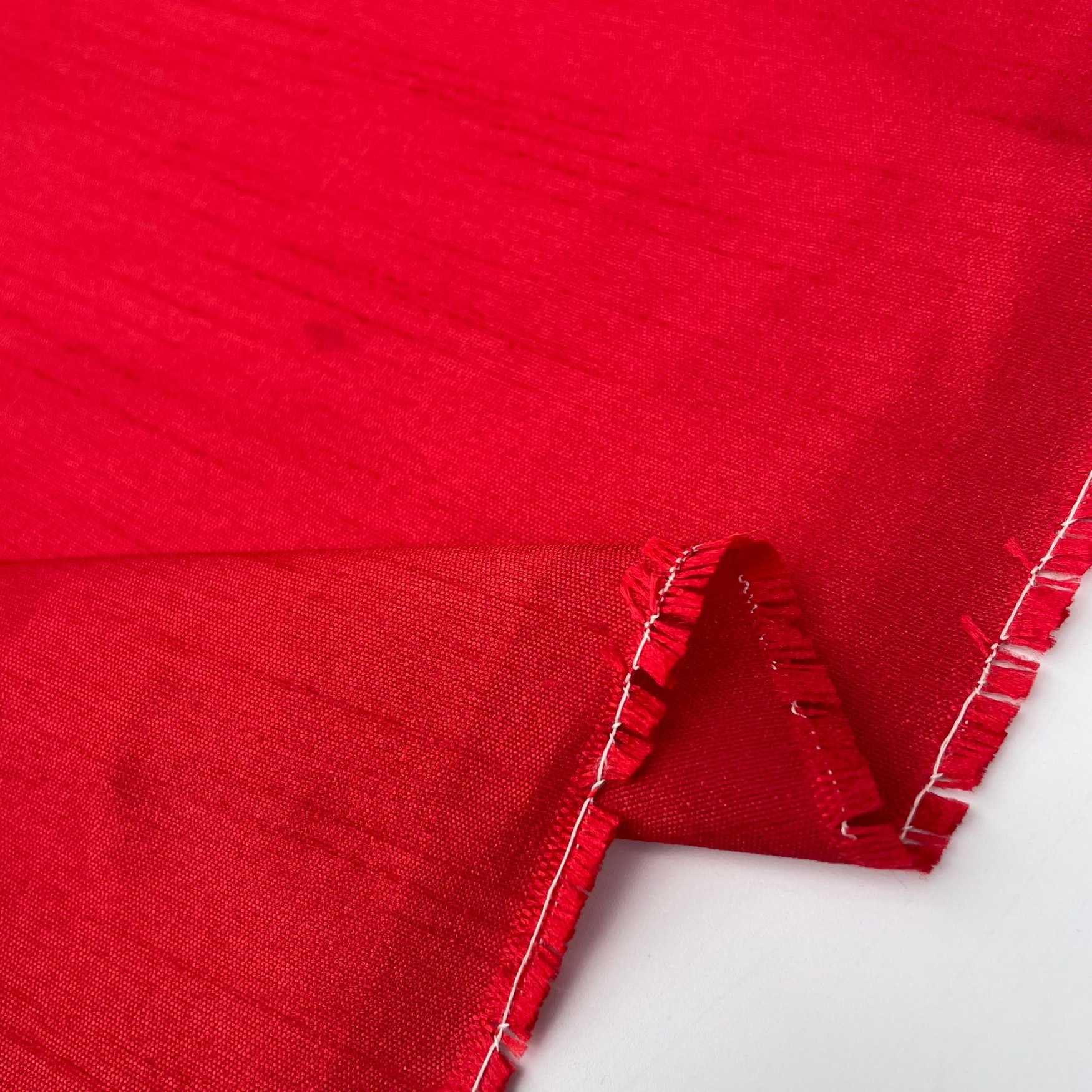 Plain Faux Poly Dupion Silk Bridal Dress Upholstery Cushion Slubbed Textured 100% Polyester Extra Wide Fabric Material | 60" - 150 cm Wide (per Metre, Red)