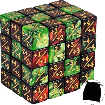 48 Pieces Token Dice Counter Creature Stats or Royalty Dice Marble Cube D6 Dice Magic the Gathering CCG MTG Card Game Accessories Ruby&Black, Emerald & Black