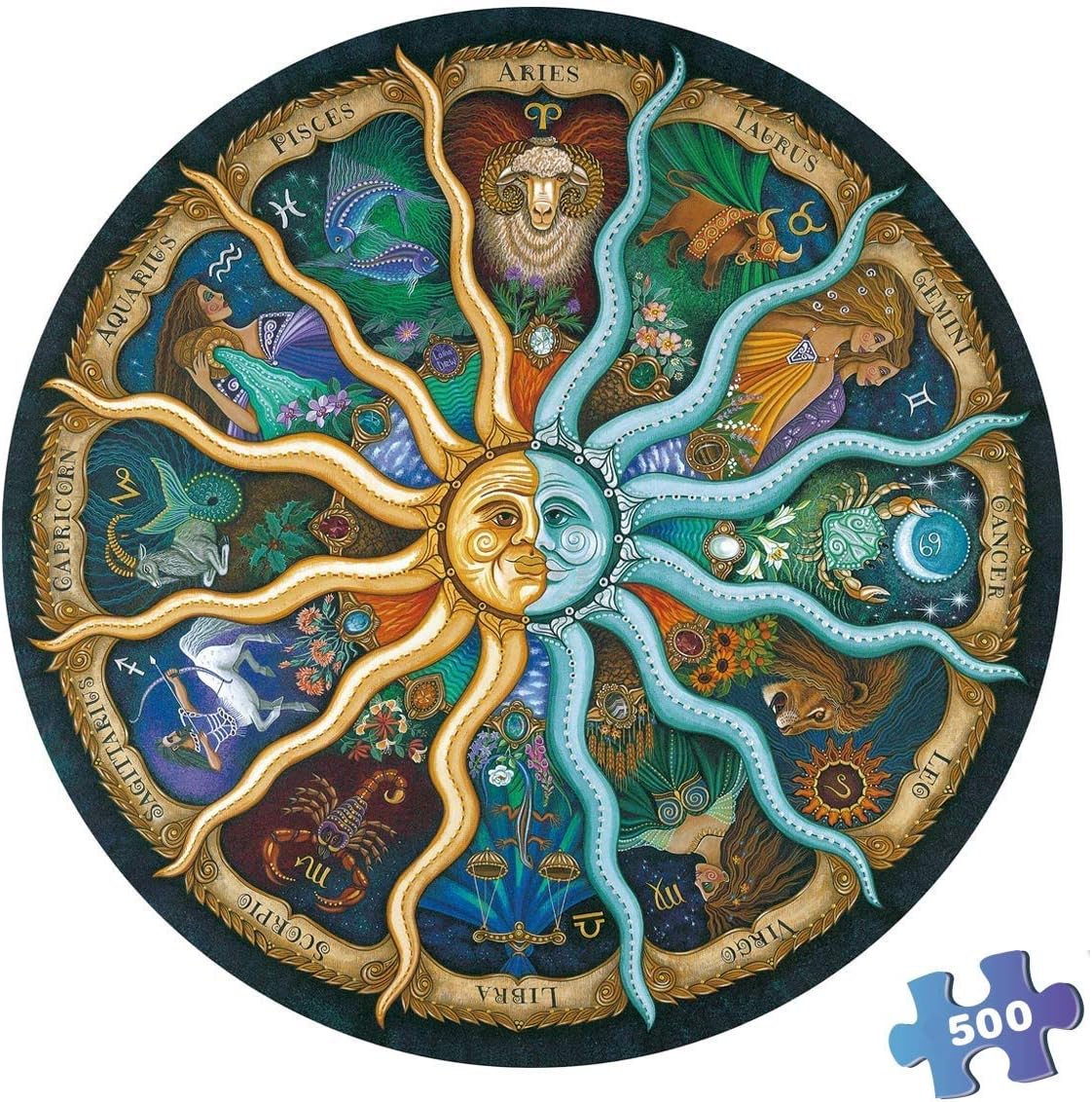 500 Pieces Puzzles for Adults Round Jigsaw Puzzles Zodiac Floor Puzzle Kids DIY Toys for Creative Gift Home Decor - Twelve Constellations