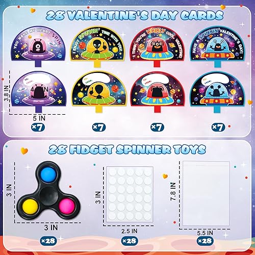 Miniatura 3 de Regalos para el día de San Valentín para niños en el aula  Paquete de 28 juguetes giratorios a granel con tarjetas únicas de San Valentín para