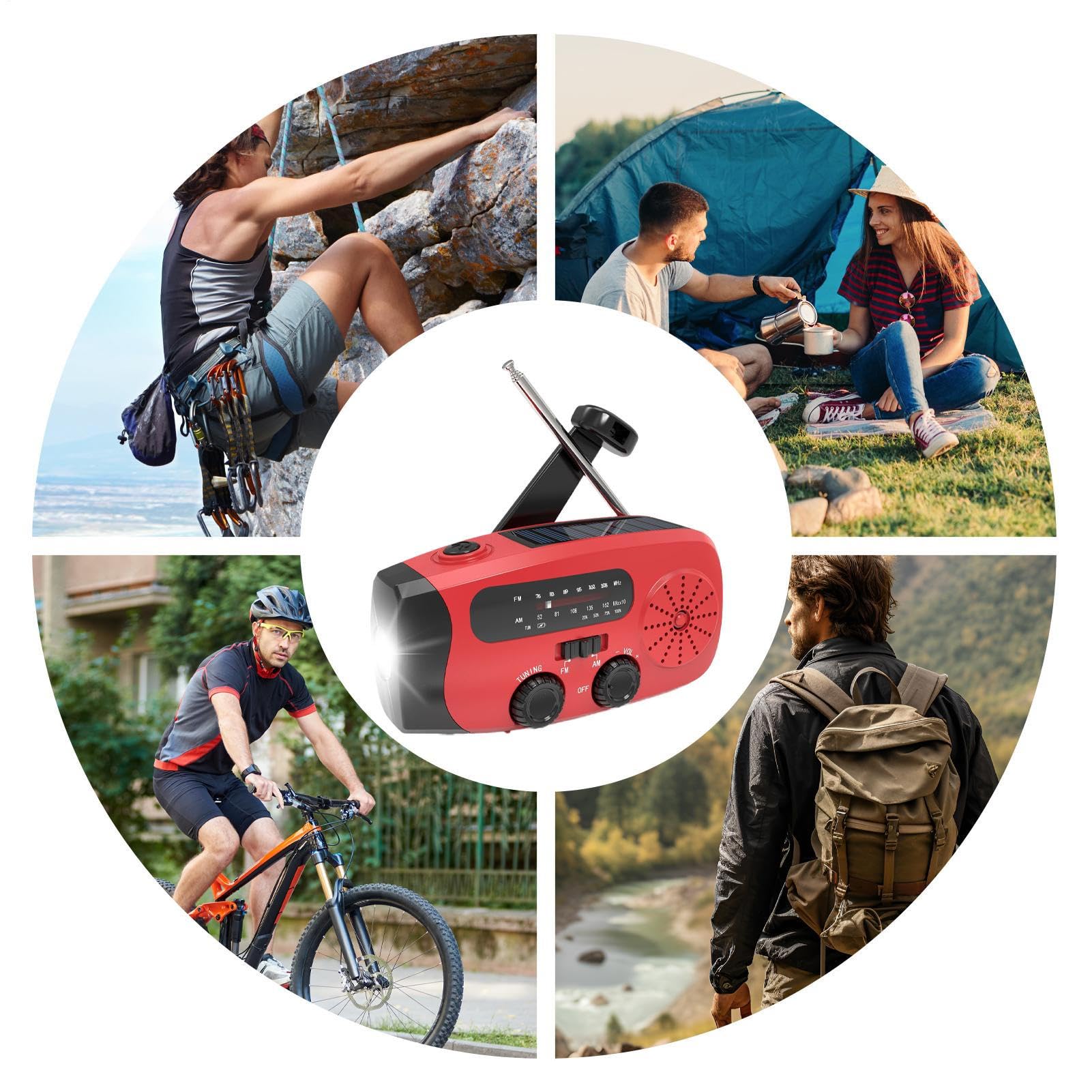 Radio Portable AM FM avec Chargeur Solaire Manivelle USB Lecteur MP3 pour Camping Randonnée
