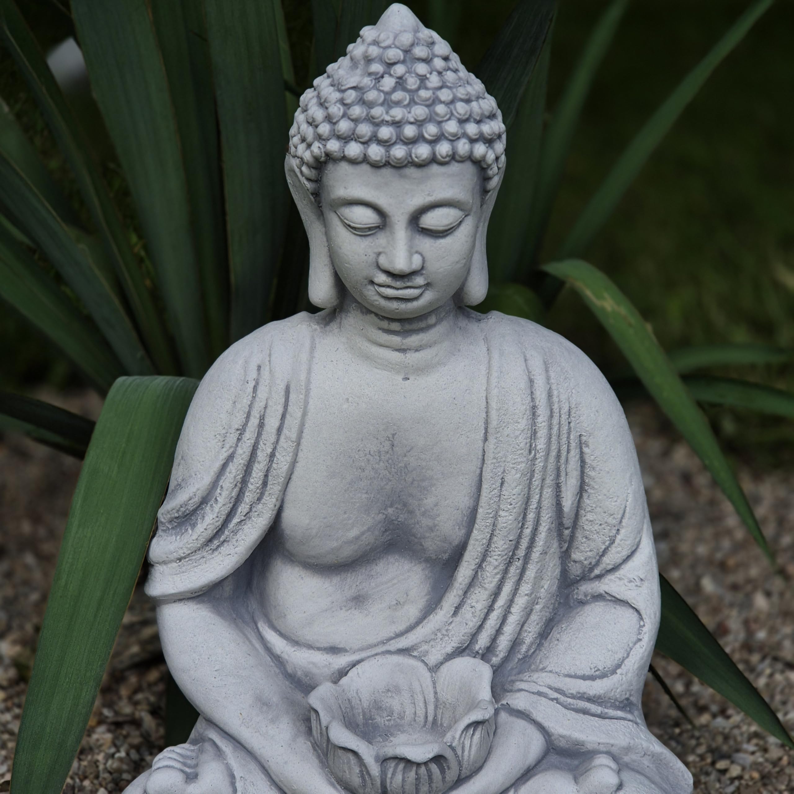 FABRIQ Duży masywny Budda z małą doniczką w dłoniach, masywna figurka, do ogrodu Zen, odporna na warunki atmosferyczne