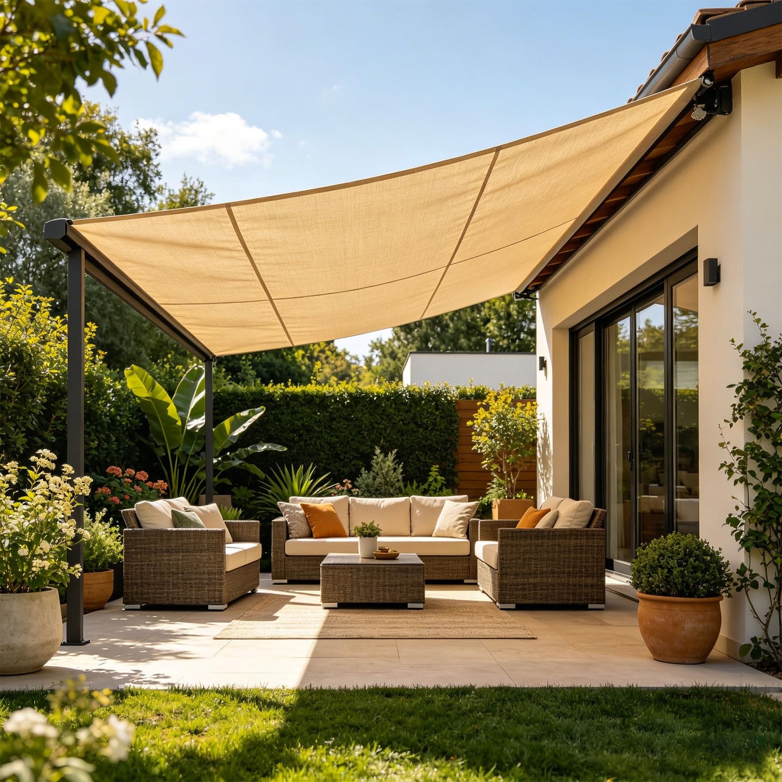 Telo Di Ricambio Per Tende Da Sole Per Esterno, Tessuto Pesante Impermeabile E Resistente Ai UV, Tende Da Sole A Bracci Estensibili Per Balcone Esterno Patio(16x5ft/500x150cm)
