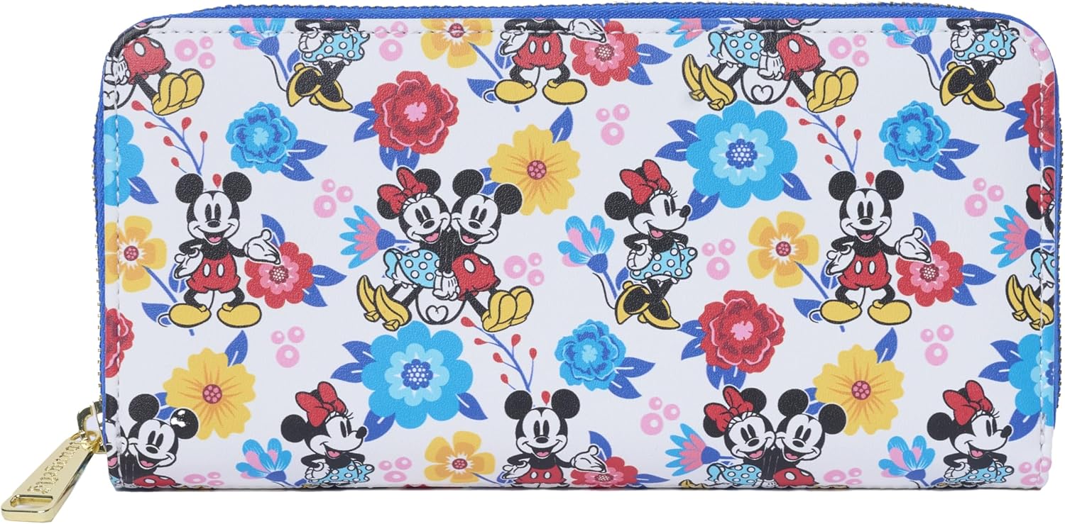 Loungefly Disney Mickey Minnie Floral Wallet, Red Blue