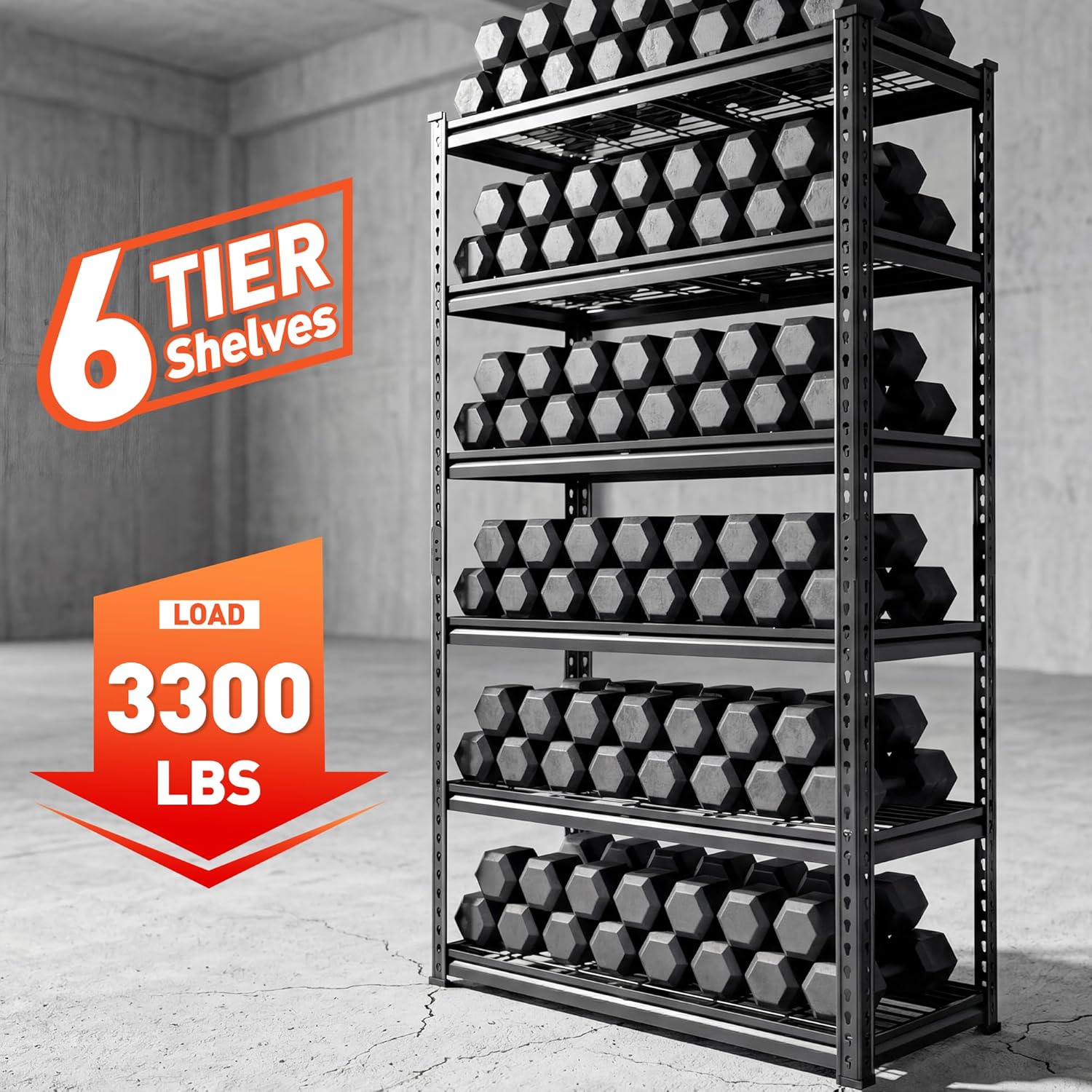 REIBII 3300LBS Garage Shelving Heavy Duty, 79" H x 40" W x 16" D Garage Storage Shelves, 6 Tier Adjustable Metal Shelving Unit, Multi-Use Storage Rack for Kitchen, Office Room, Pantry, Basement