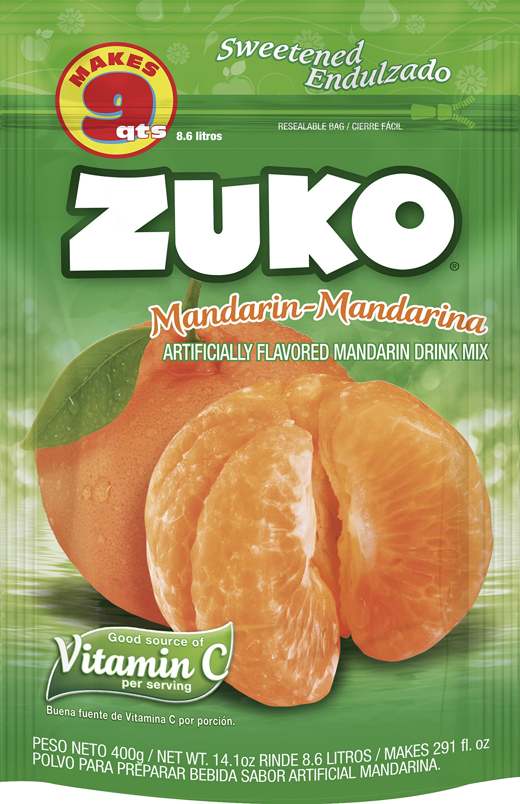 Zuko Mandarin Powdered Drink Mix Family Pack, No Added Sugar Needed, 14.1 oz (Pack of 6)