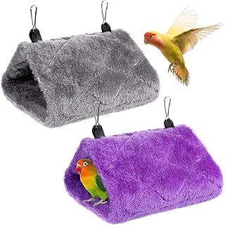 2 PCS Warm Bird Nest House Shed Hut, Plush Hanging Snuggle Cave Birds Hut Parrot Sleeping Bed Hanging Bird Bed for Cage Accessories for Pet Parrot Macaw Budgies Cockatoo Lovebird (Purple, Grey)