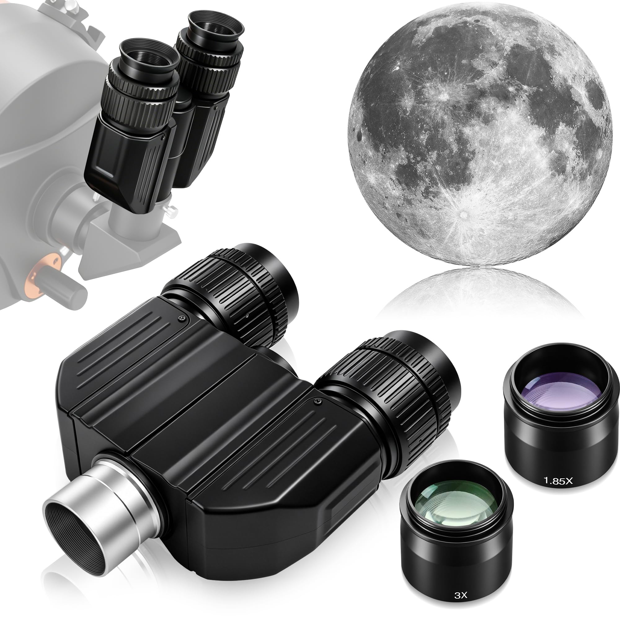 Alstar Stereo Bino Viewer mit Plössl-32 mm | Nahezu 3D-Viewing-Erlebnis, reduziert Ermüdung der Augen, passend für die meisten 3,2 cm Newton-, Refraktor-, SCT-Teleskope