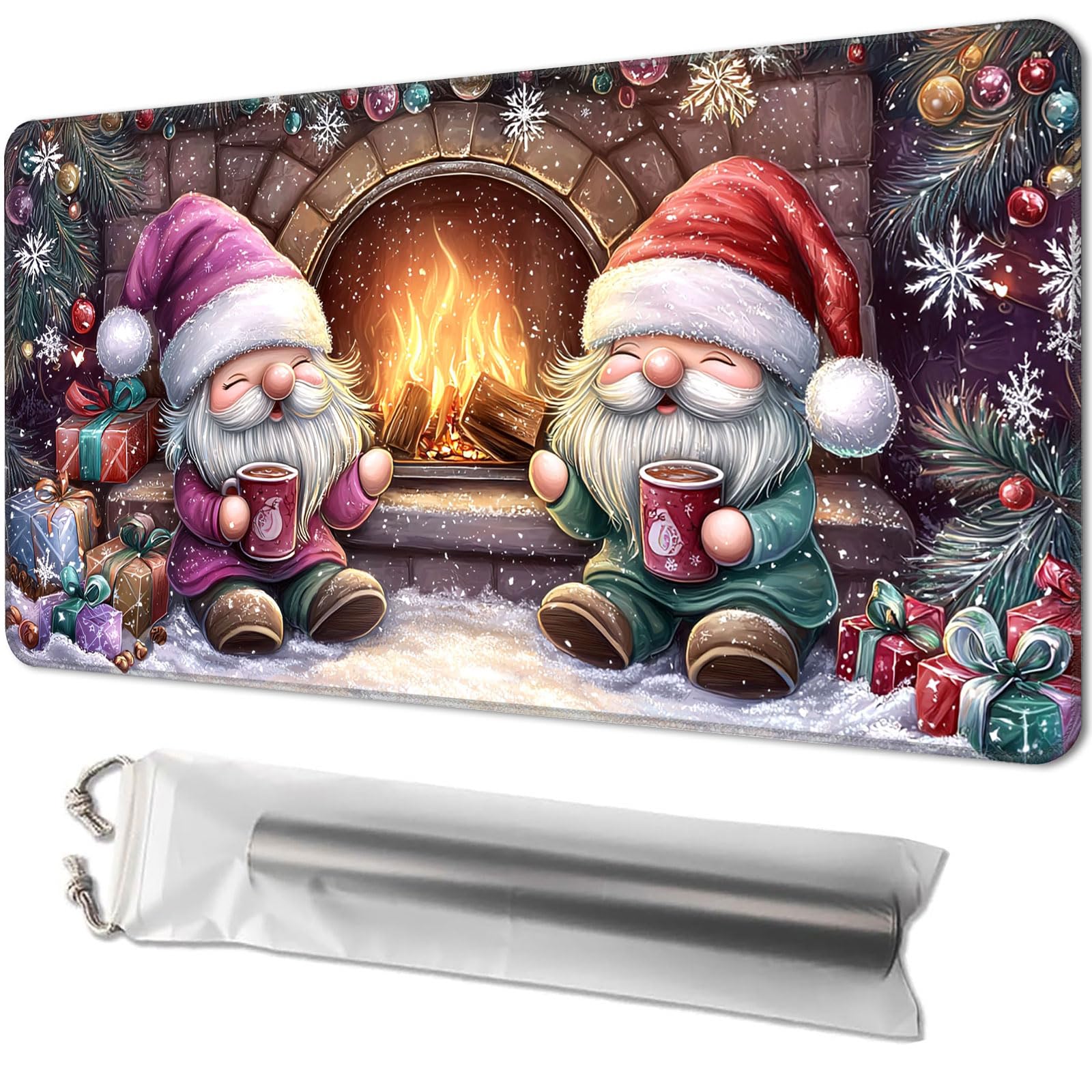Playmat for TCG, with Free Storage Bags, Game Mat 24 x 14 inches, MTG and Board Game Mat for Cards, Ideal for Card Game Enthusiasts, Two Adorable Gnomes
