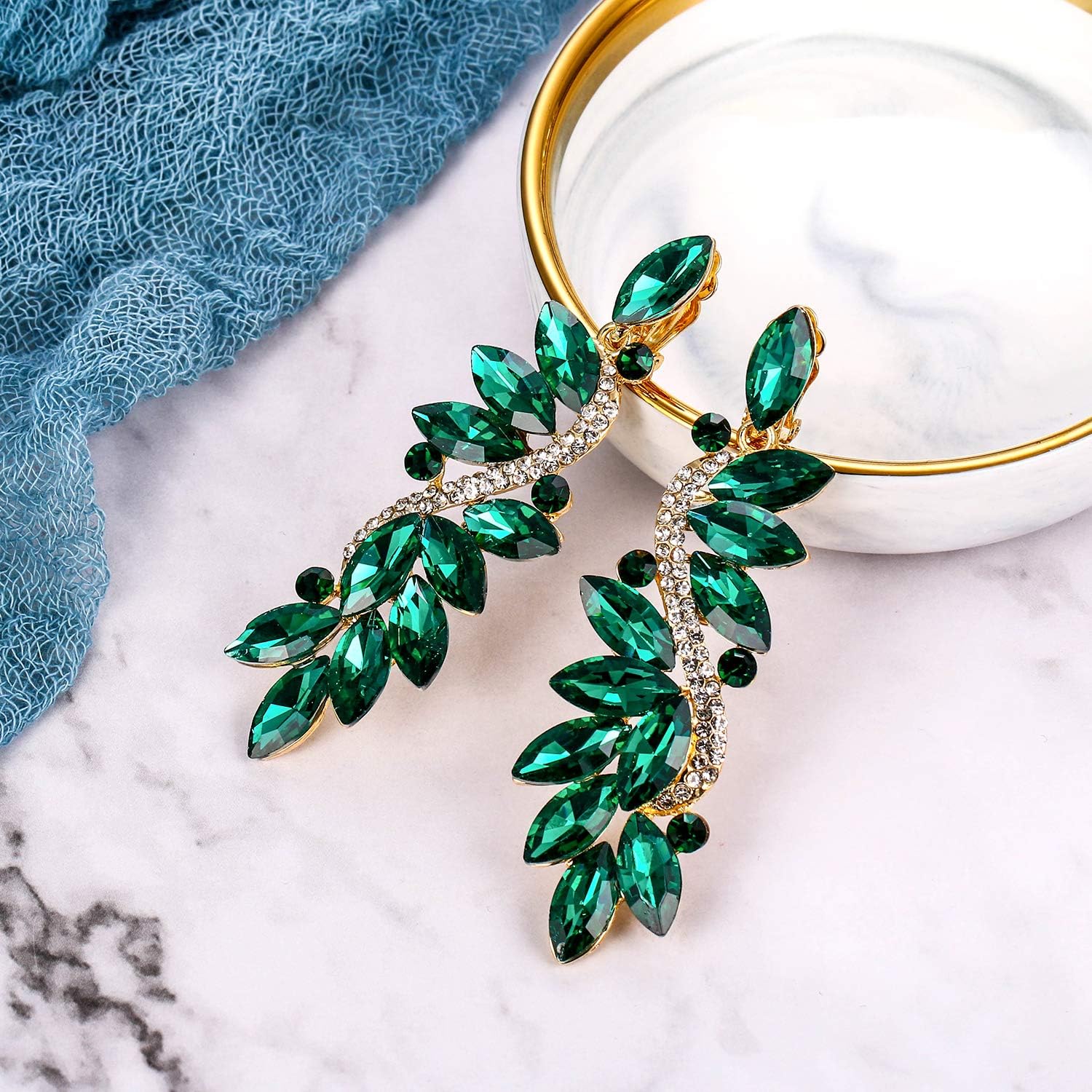 BriLove Women's Wedding Bridal Crystal Multi Marquise Filigree Flower Chandelier Clip-On Dangle Earrings - Image 3