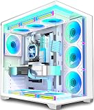 ANSAITE Boîtier PC ATX Ventilateurs 7 PWM ARGB pré-installés, Boîtier PC Gaming Mid-Tower, Boîtier Informatique panoramique en Verre trempé avec Type-C, Support de radiateur 360mm (Blanc) - 8