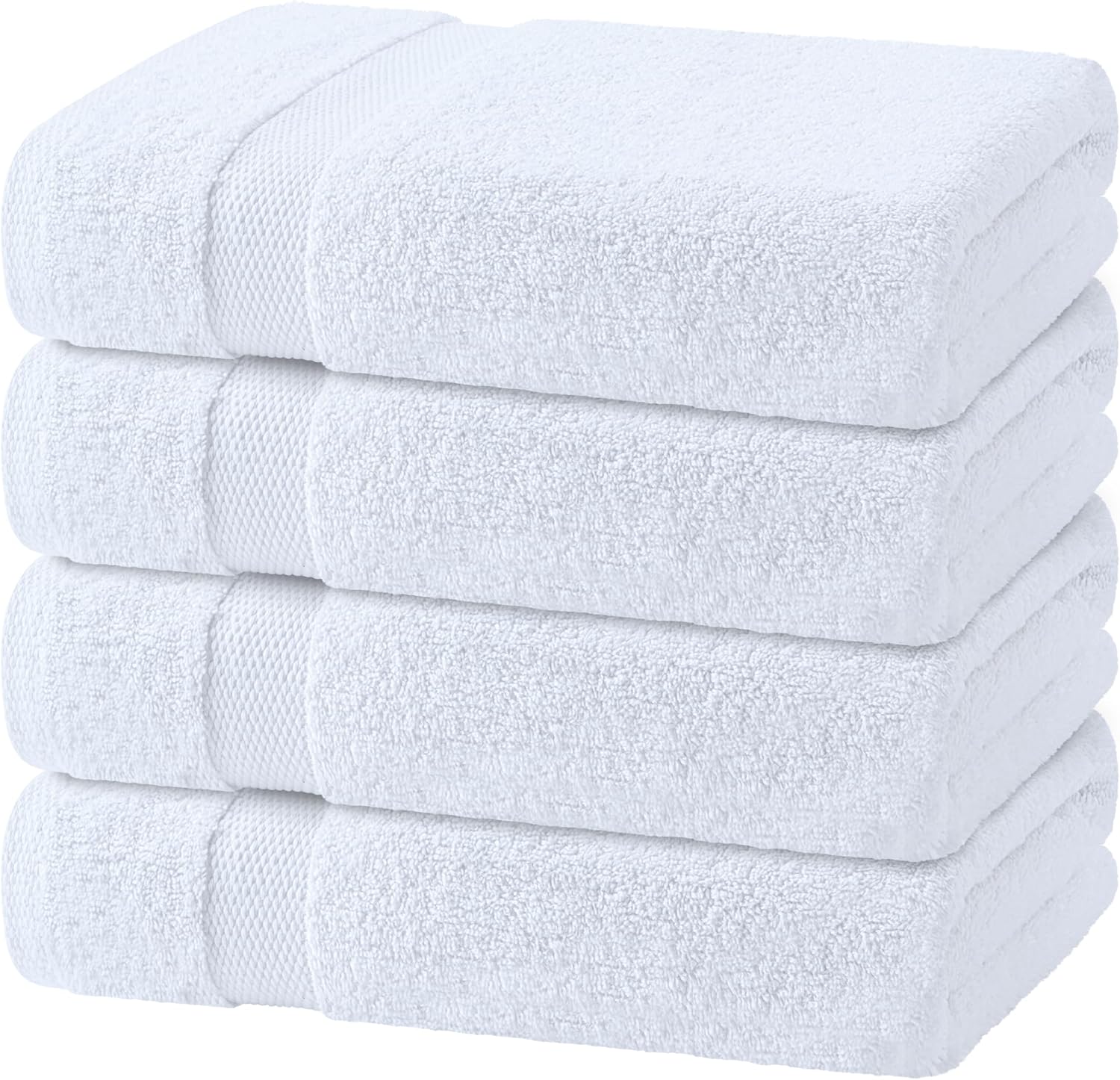 Wealuxe White Bath Towels Set of 4 — 27 x 54 Inch, 100% Ring Spun Cotton 650GSM, Extra Absorbent, Soft White Towels for Bathroom, Shower, Hotel, Spa