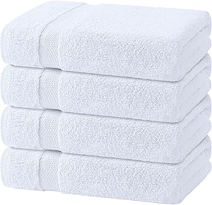 Wealuxe White Bath Towels Set of 4 — 27 x 54 Inch, 100% Ring Spun Cotton 650GSM, Extra Absorbent, Soft White Towels for Bathroom, Shower, Hotel, Spa