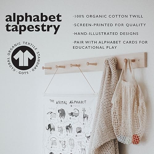 Miniatura 2 de Wee Gallery Tapiz de alfabeto de animales, tela de algodón orgánico, decoración de pared para bebé, niños, guardería, sala de juegos, educativo