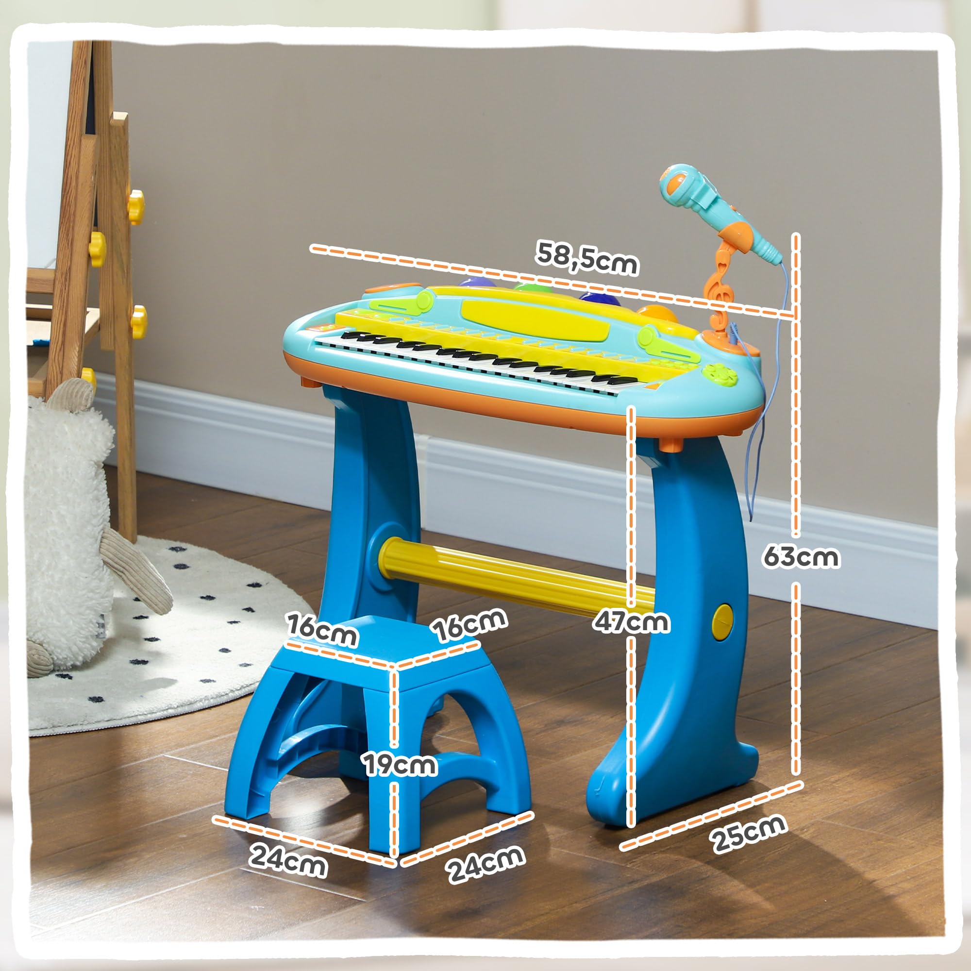 AIYAPLAY Klavier 37 Tasten, Keyboard, Hocker, 3-6 Jahre, blau