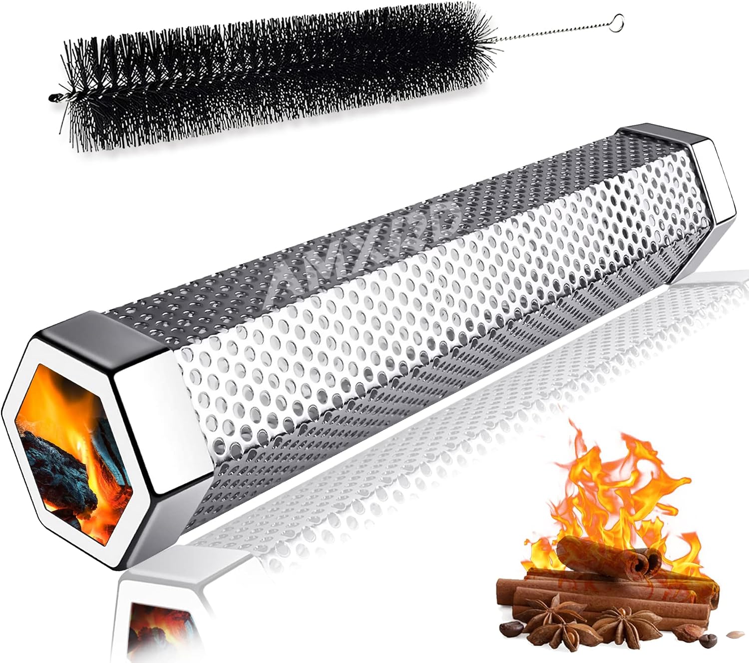 AMXRD Smoke Tube, Premium 12 inch 304 Stainless Steel Pellet Smoker Tube with Cleaning Brush for All Grill or Smoker, Dishwasher Safe