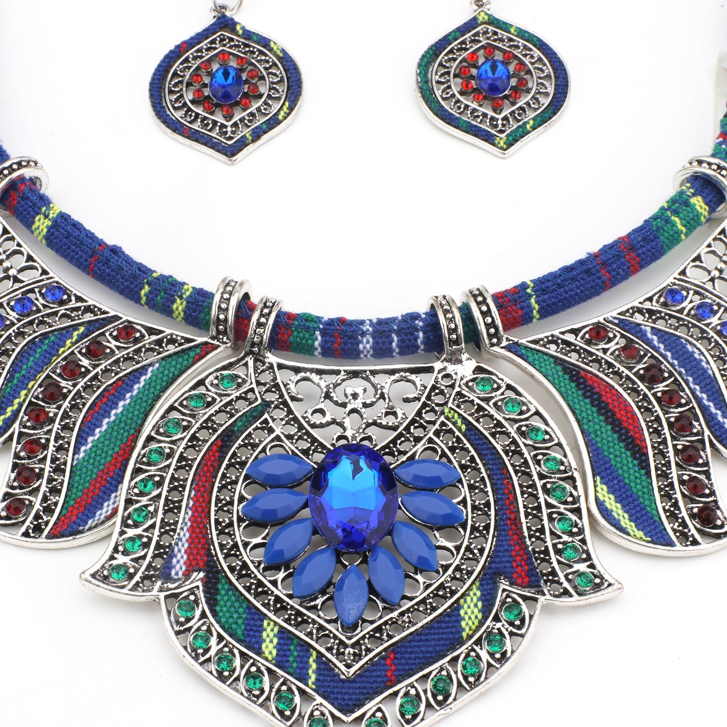 African Jewelry Sets for Women Boho Tribal Retro Statement Choker Necklace and Dainty Dangle Earring Set Multicolor Ethnic Style Chunky Bib Collar Costume Jewelry Accessories for Women - Image 7