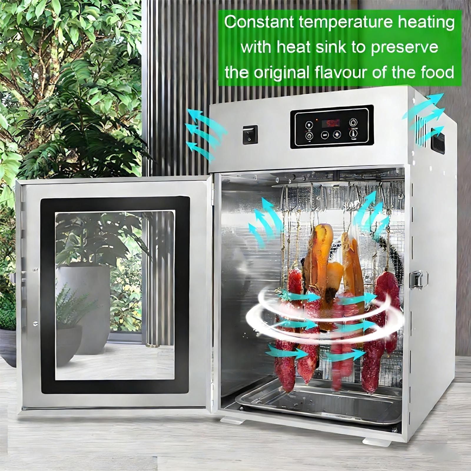 Edelstahl-Biltong-DöRrgeräT,Trockenschrank Für Fleisch– GroßEs FassungsvermöGen (7,5Kg),14 Haken, Temperaturregelung Von 30–90°C – Zum Trocknen Von Biltong, Fleisch Und Wurst
