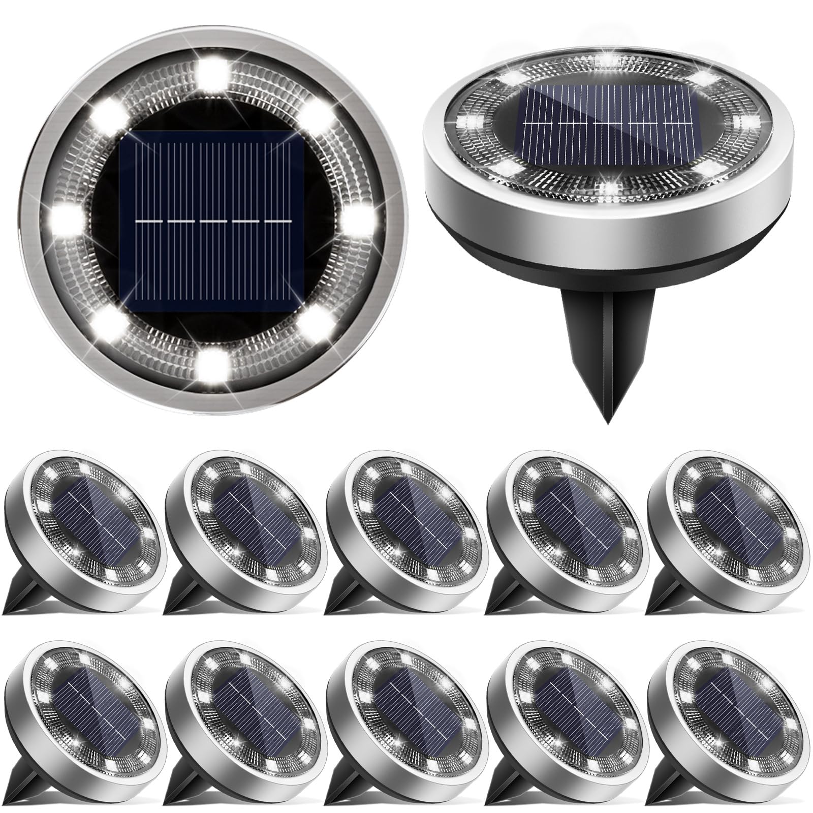 vighep Solar Lights Outdoor Garden, 12 Pack Super Bright Led Solar Ground Lights, IP65 Waterproof Disk Light