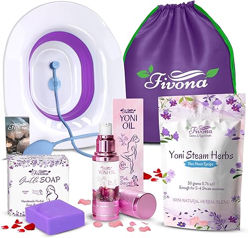 FIVONA Yoni Care Kit 6 en 1 – Aceite de Yoni natural equilibrado con pH equilibrado, barra de jabón de hierbas para lavado femenino, hierbas de