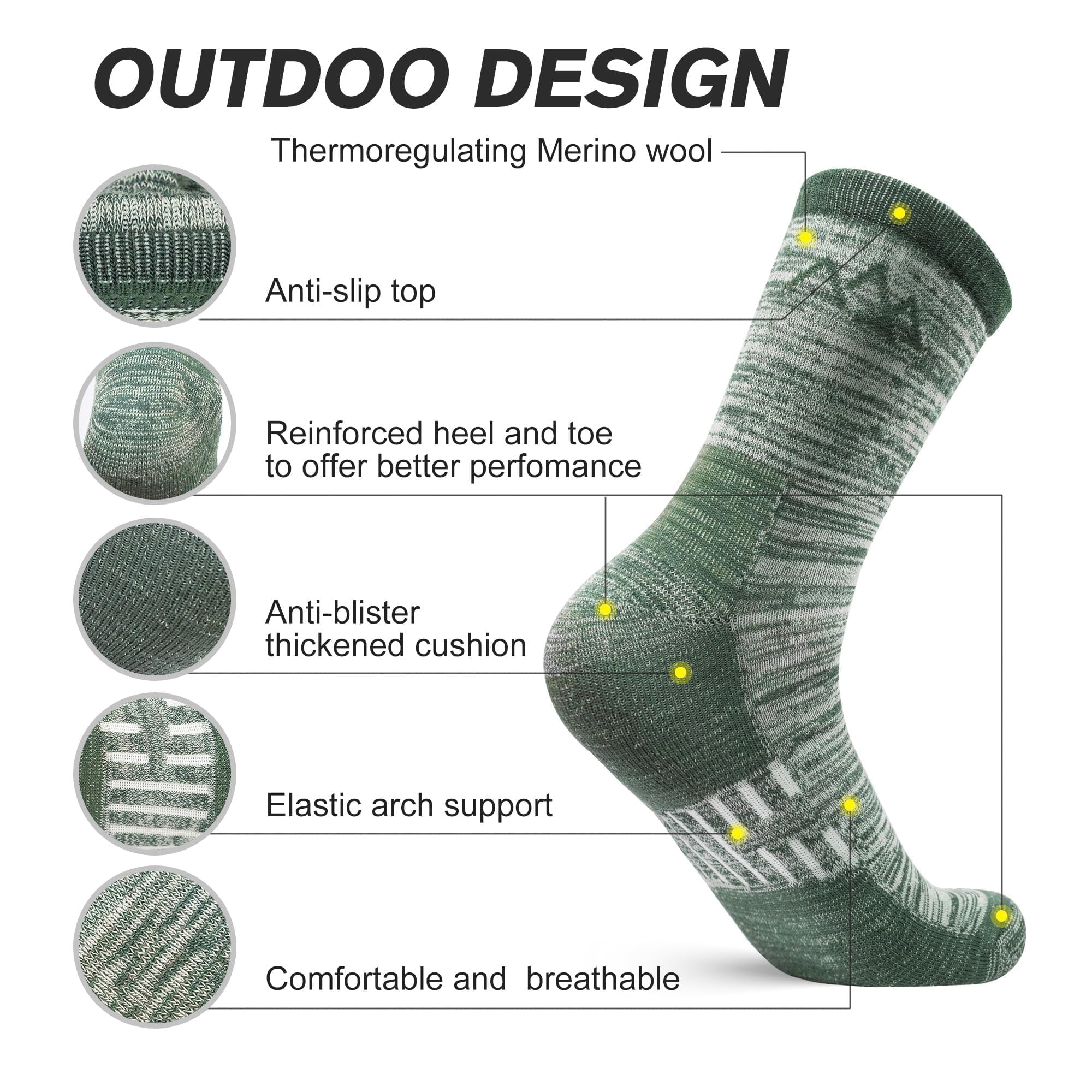 innotree Paquete de 3 calcetines de senderismo de lana merino para hombres y mujeres, micro calcetines acolchados que absorben la humedad, Gris, Azul, Verde, Small