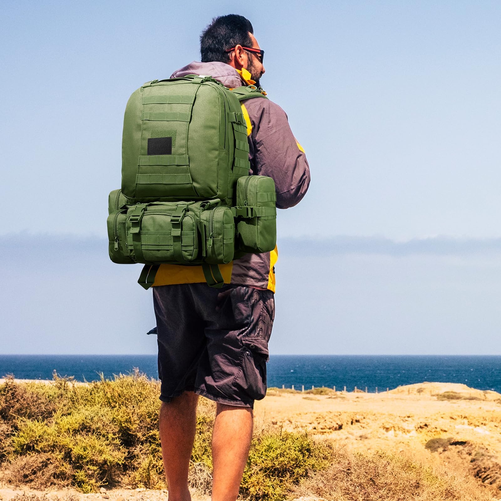 Zaino tattico militare da 60 l, grande zaino di sopravvivenza Molle, per uomo e donna, borsa rimovibile per esterni, verde, 60L, Zaino daypack
