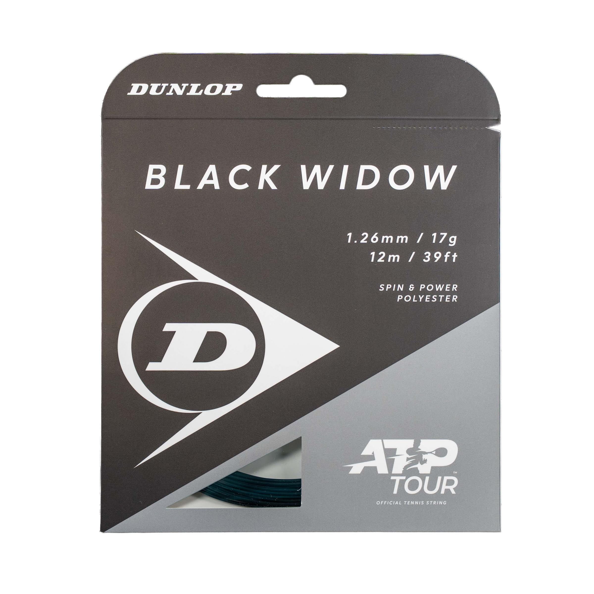 Corda da Tennis Dunlop Black Widow 17G Nera 12m – Corda co-​Poliestere High-​Spin