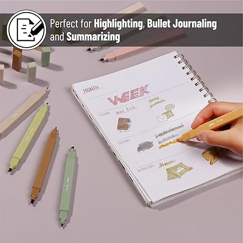 Miniatura 5 de Mr. Pen - Resaltadores estéticos de doble punta, 8 piezas, cincel y puntas finas, tonos terrosos