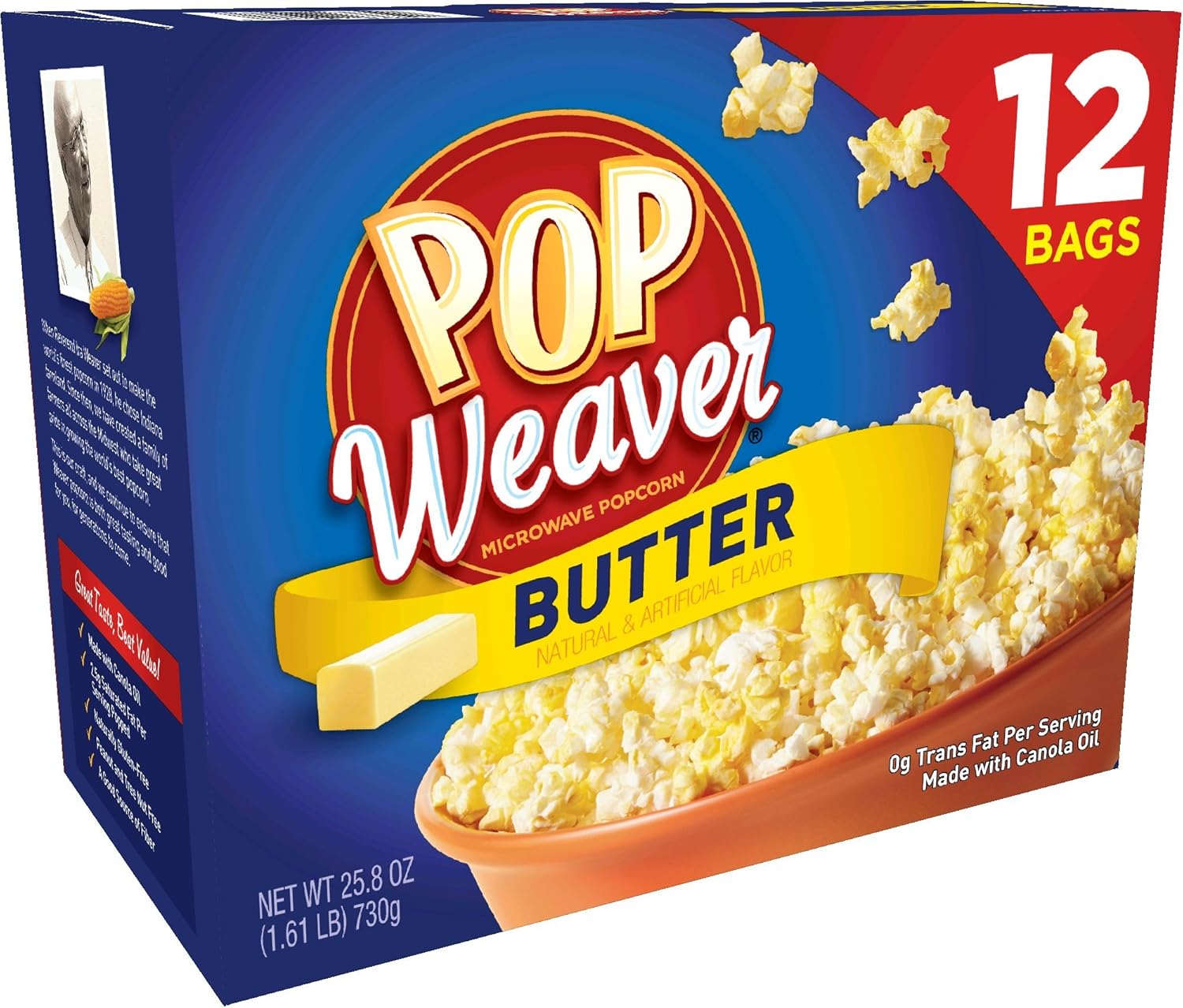 Pop Weaver Microwave Popcorn, Butter, 12Count
