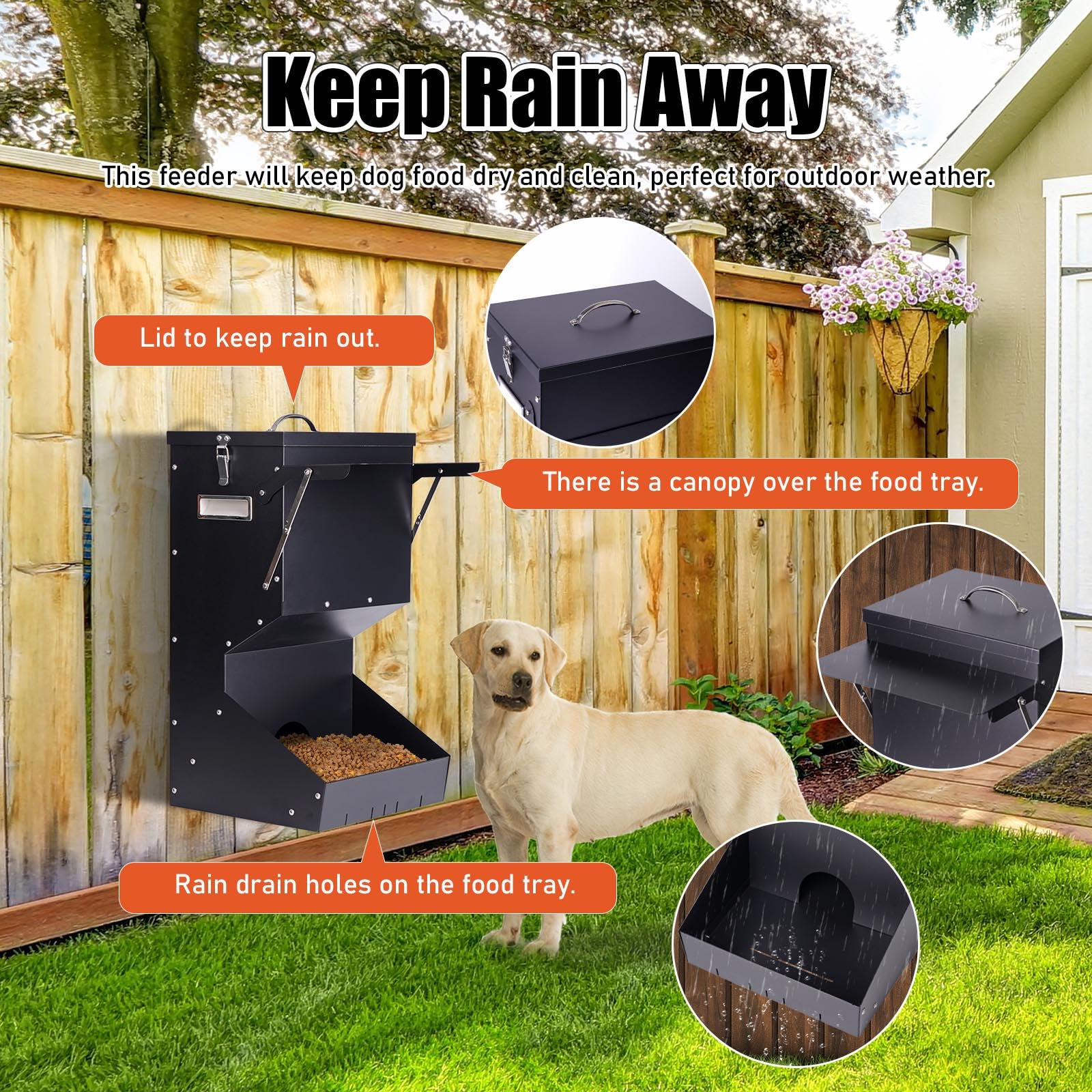 Comedero automático para perros de raza grande, 25 libras | Dispensador de comida para perros de metal galvanizado para perros, pollos y animales de granja