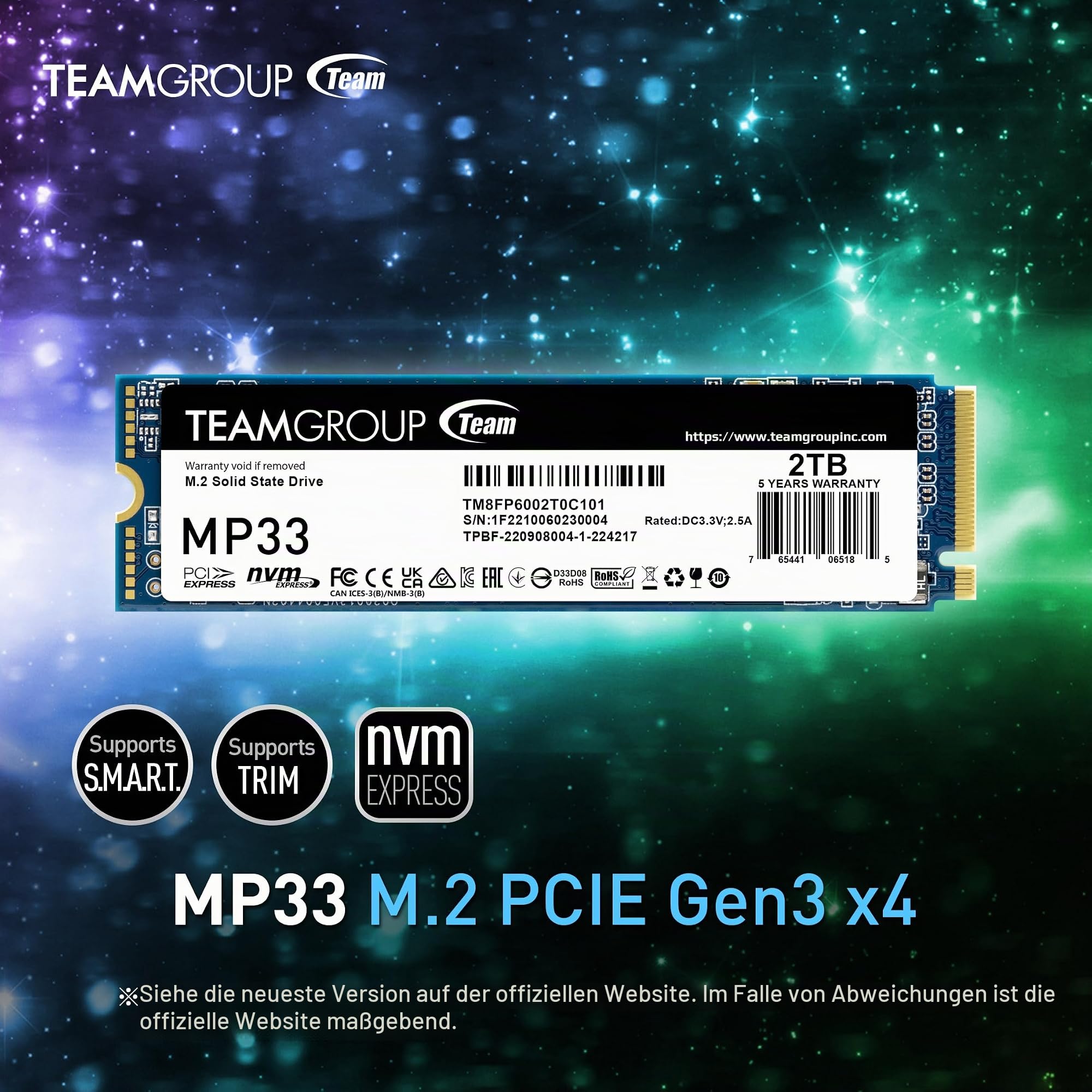 TEAMGROUP MP33 2TB PCIE GEN3 X4 NVME M.2 SSD 1800/1500 MB/S