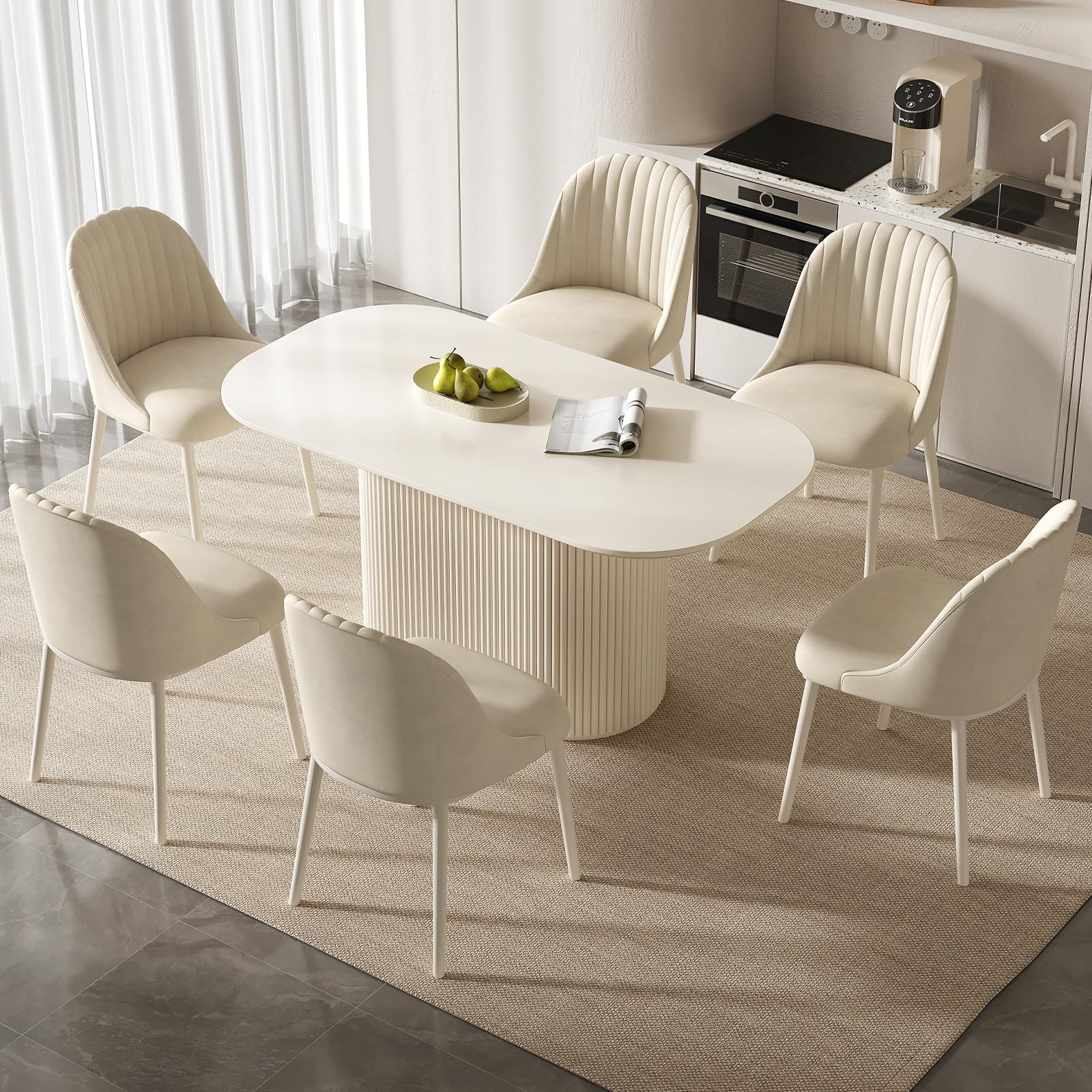 Modernes Esstisch Set mit 6 Stühlen, Weiß Essgruppe im Skandinavischen Design, Platzsparend und Pflegeleicht, Esszimmertisch für Küche & Wohnzimmer, Stabil & Stilvoll (1 Esstisch 6 Stühle, 160 cm)