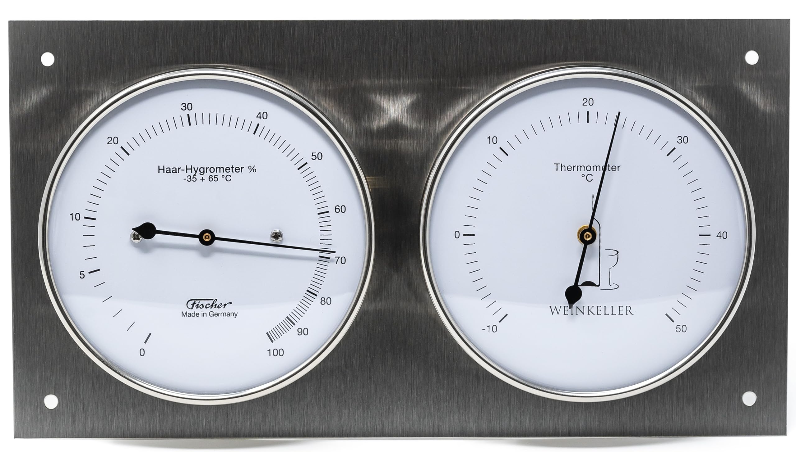 Fischer Cantina Hygrothermometer, in Acciaio Inox