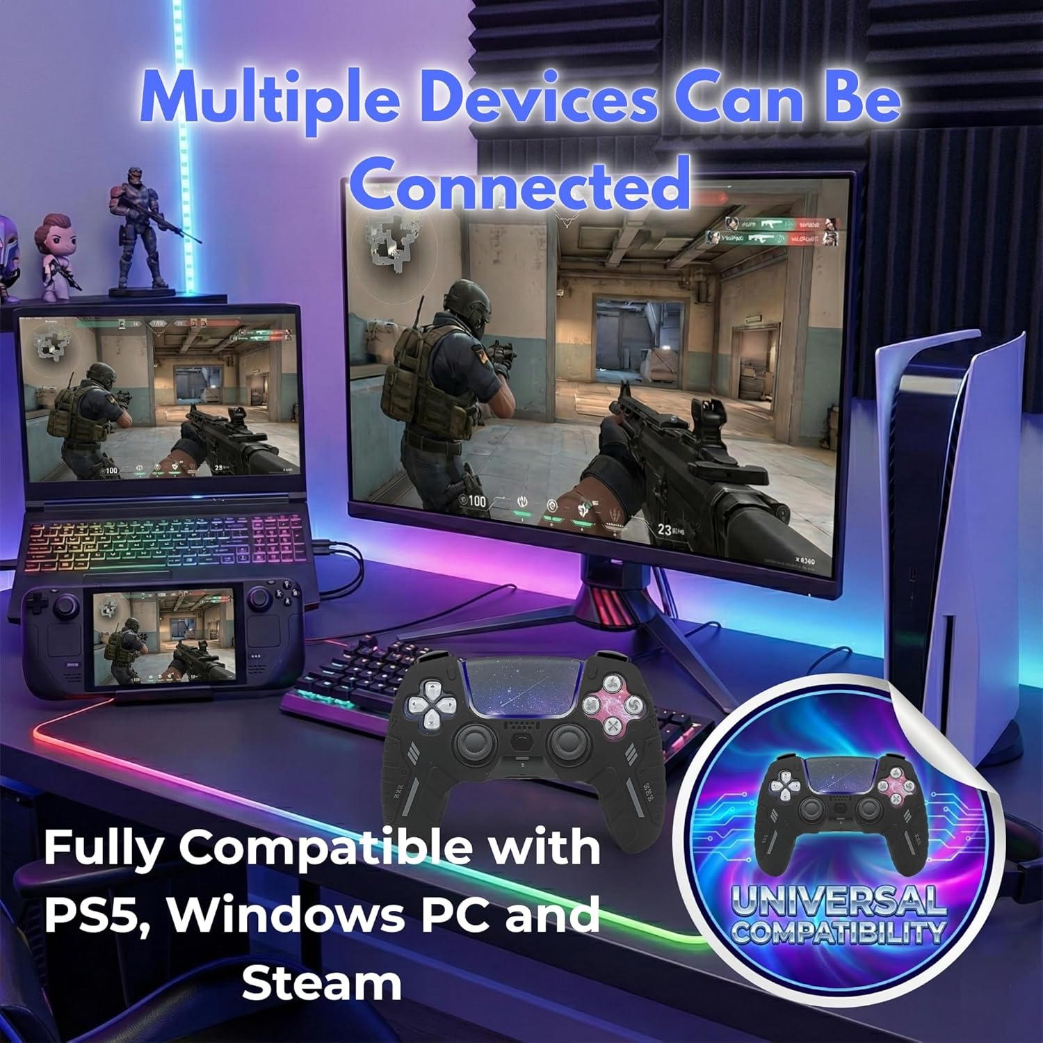 DriftCore Wireless Controller for PS5 with 3D Hall Effect Joysticks, Bluetooth 5.0 Gamepad with Motion Control, Dual Vibration, USB C Rechargeable 1000mAh Battery and Ergonomic Design for PS5 Console and Windows PC Gaming - Image 2