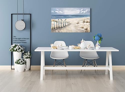 Miniatura 5 de Yihui Arts - Lienzo decorativo con diseño de playa pintado a mano, pintura 3D costera grande al óleo para decoración de oficina