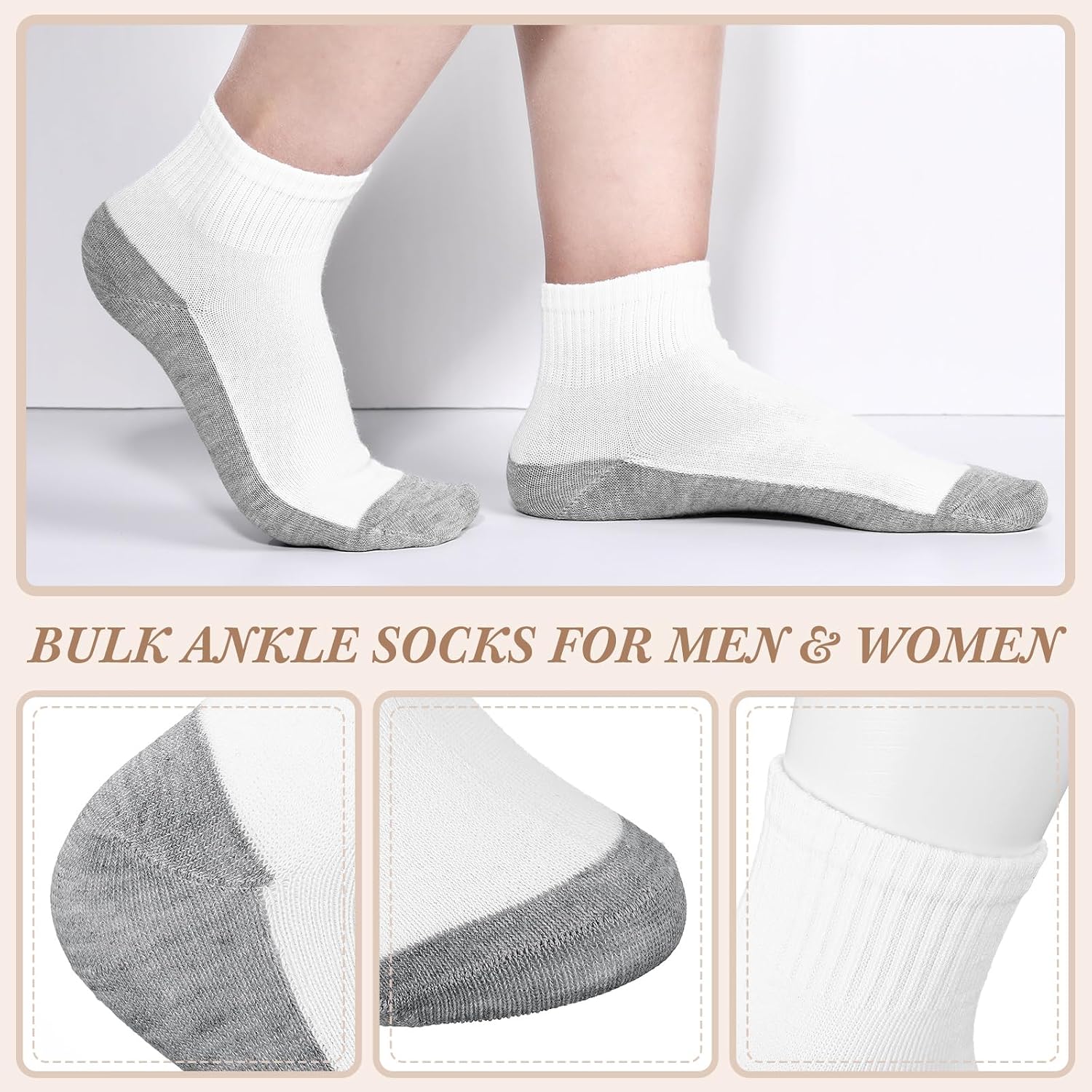 Tarpop 48 Pairs Men Women Quarter Ankle Socks Moisture Wicking Athletic Crew Casual Sports Bulk Socks for Homeless