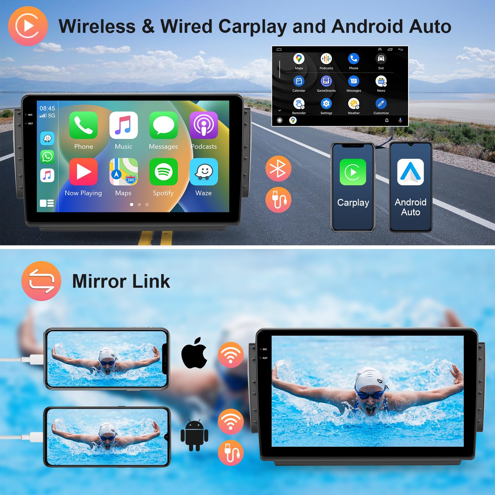 Hodozzy Radio samochodowe 4G + 64G do Peugeot 208/2008 2012-2018 Android 10 cali InCell ekran dotykowy radio samochodowe nawigacja Carplay Wireless Android Auto Radio 2 DIN, Bluetooth, DSP, WiFi, GPS