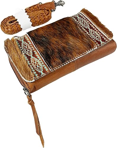 Urbalabs - Billeteras de cuero genuino de cuero genuino con tres pliegues, bolsa de embrague, monedero para teléfono celular, cartera cosida a mano,