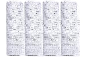Ribbli 4 Rolls Metallic White with Silver Foil Mesh Ribbon, 30 Yards