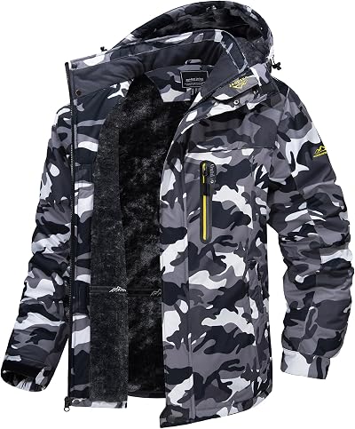 TACVASEN Men's Waterproof Fleece Liner Winter Coats Parka Mountain Windproof Warm Snow Ski Jacket with Multi-Pockets