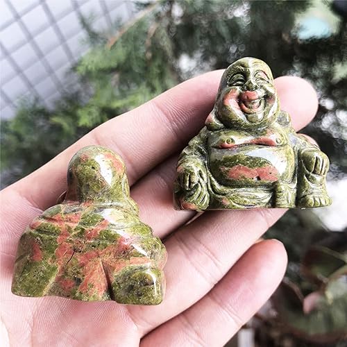 Vista 13 de Estatua de Buda feliz de Maitreya de piedra tallada a mano, escultura de bolsillo de cristal curativo, decoración de 1.5 pulgadas de alto