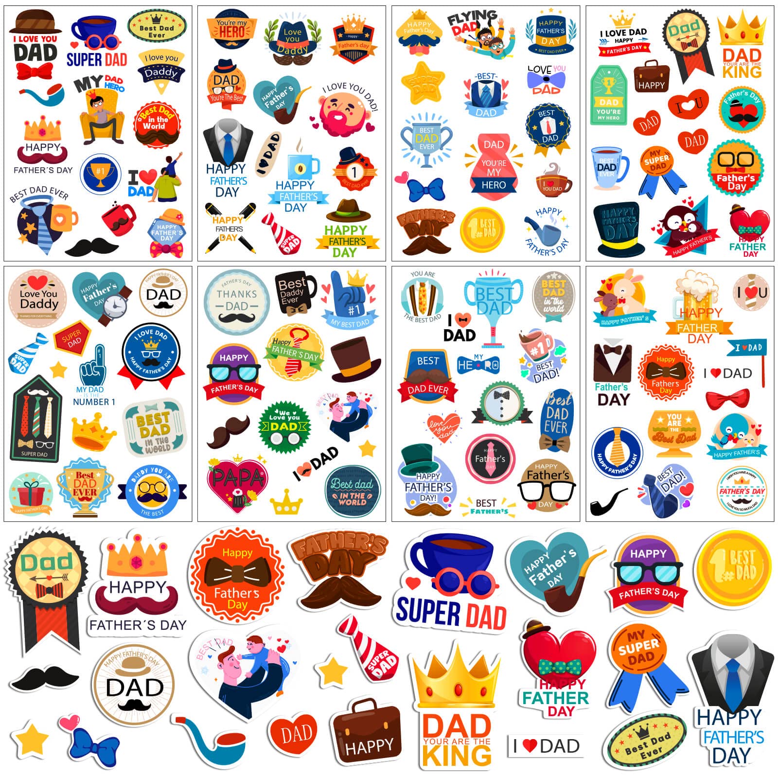 Happy Fathers Day Stickers, 16 Sheet Cute Dad Stickers for Boxes Envelopes Cards Scrapbooking Fathers Day Gift Decorations