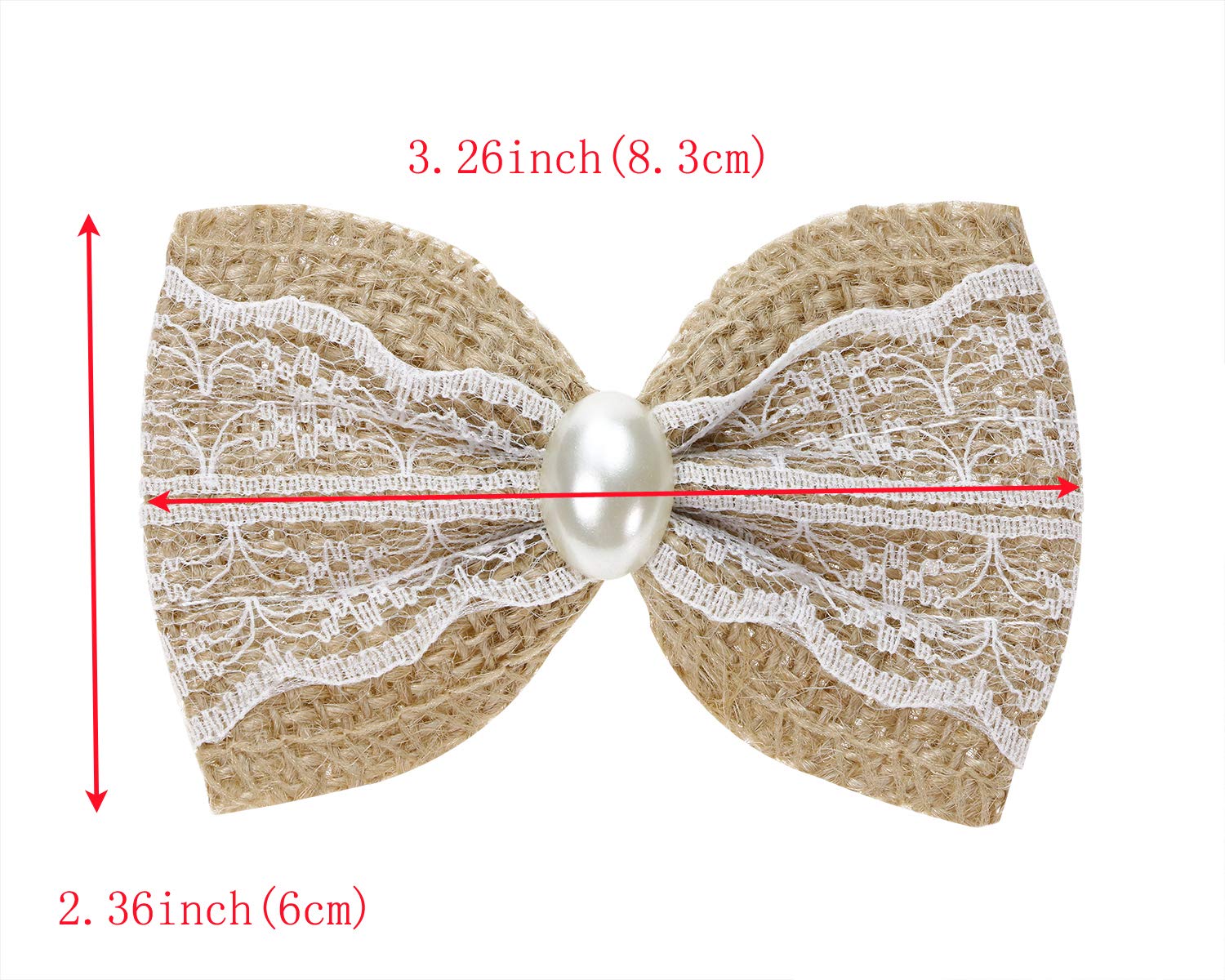 ONLYKXY 10 Pieces Jute Bow Knot, Burlap Bowknot with White Lace and Oval Beads