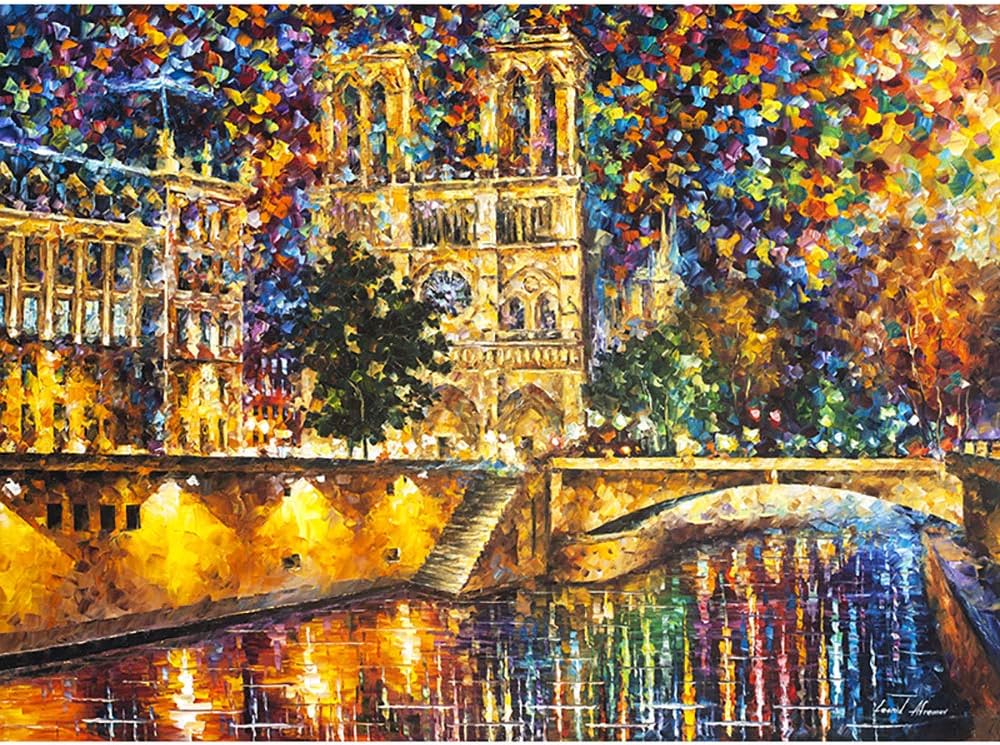 DIY Oil Paint by Number Kit,Painting Paintworks Notre Dame Cathedral Wall Art Picture with Brushes 16 * 20 inch Christmas Decorations Gifts(Without Frame)