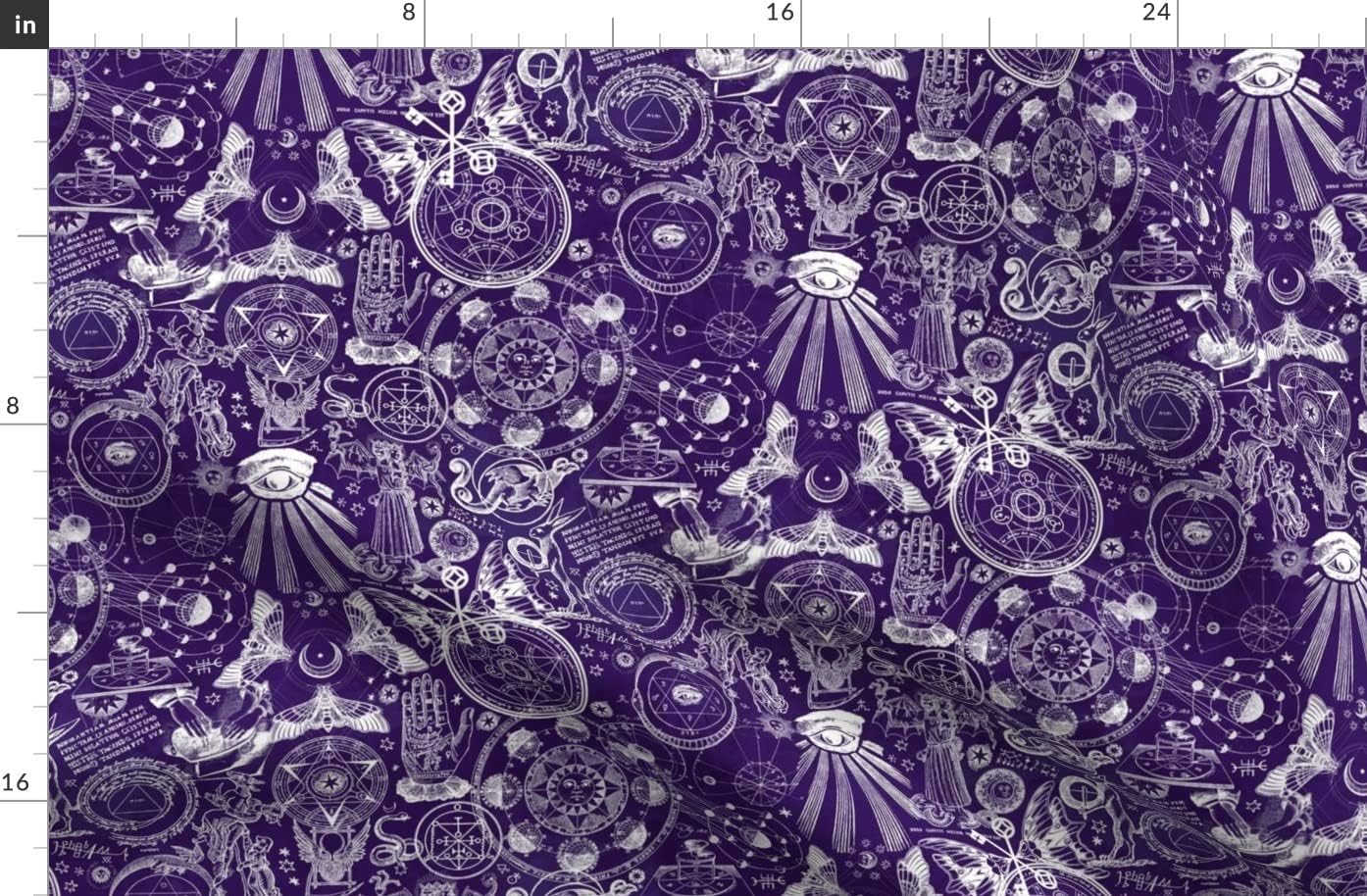 Spoonflower Fabric - Dark Purple Occult Astrology Zodiac Witchcraft Goth Printed on Organic Cotton Sateen Fabric by The Yard - Sewing Quilting Apparel Home Decor