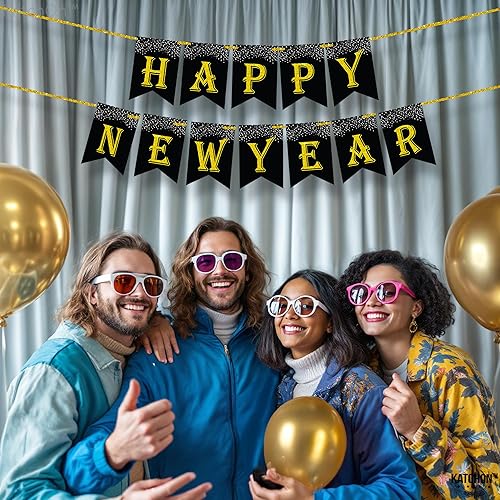 Miniatura 7 de KatchOn, Cartel de Feliz Año Nuevo – 10 pies, preencordado | Fondo dorado de feliz año nuevo, decoraciones de Año Nuevo 2026 | Telón de fondo NYE |