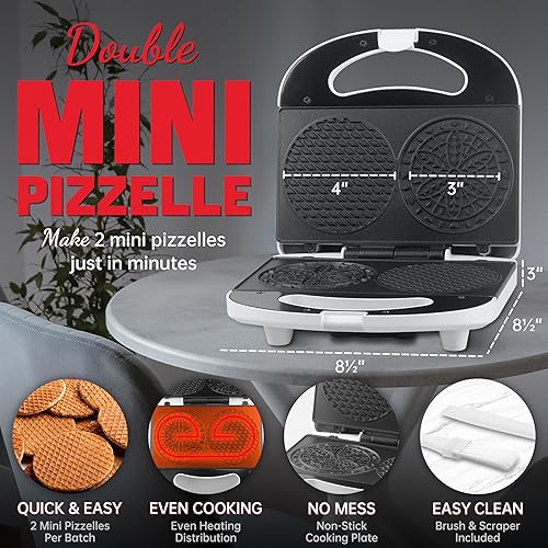Miniatura 2 de Mini máquina para hacer pizzelas con un cortador de 3 pulgadas, mini plancha Stroopwafel, hornear 2 pizzelles de 4 pulgadas o estroopwafels de 3