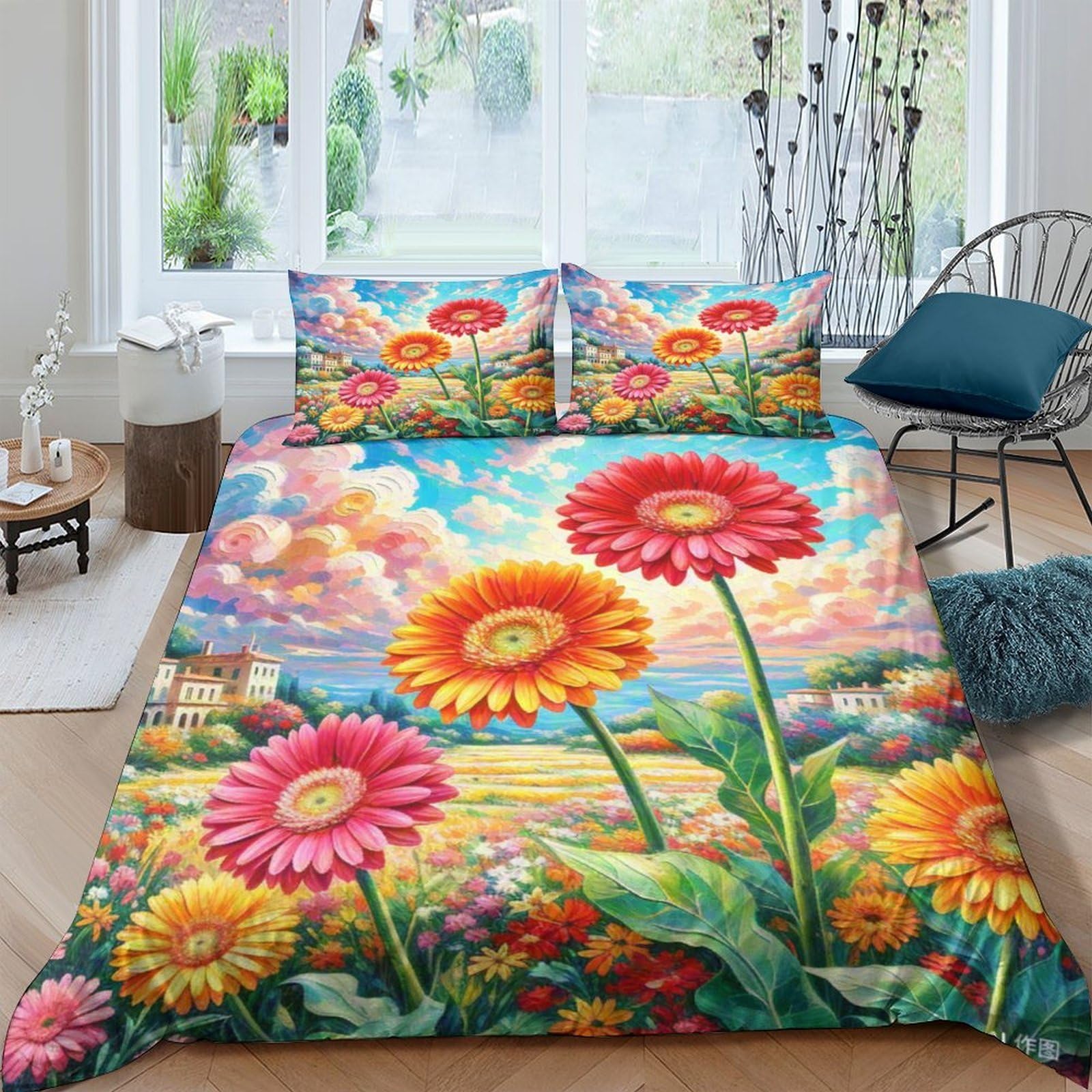 Linge de lit gerbéra 3D housse de couette douce 200x200 pour enfant